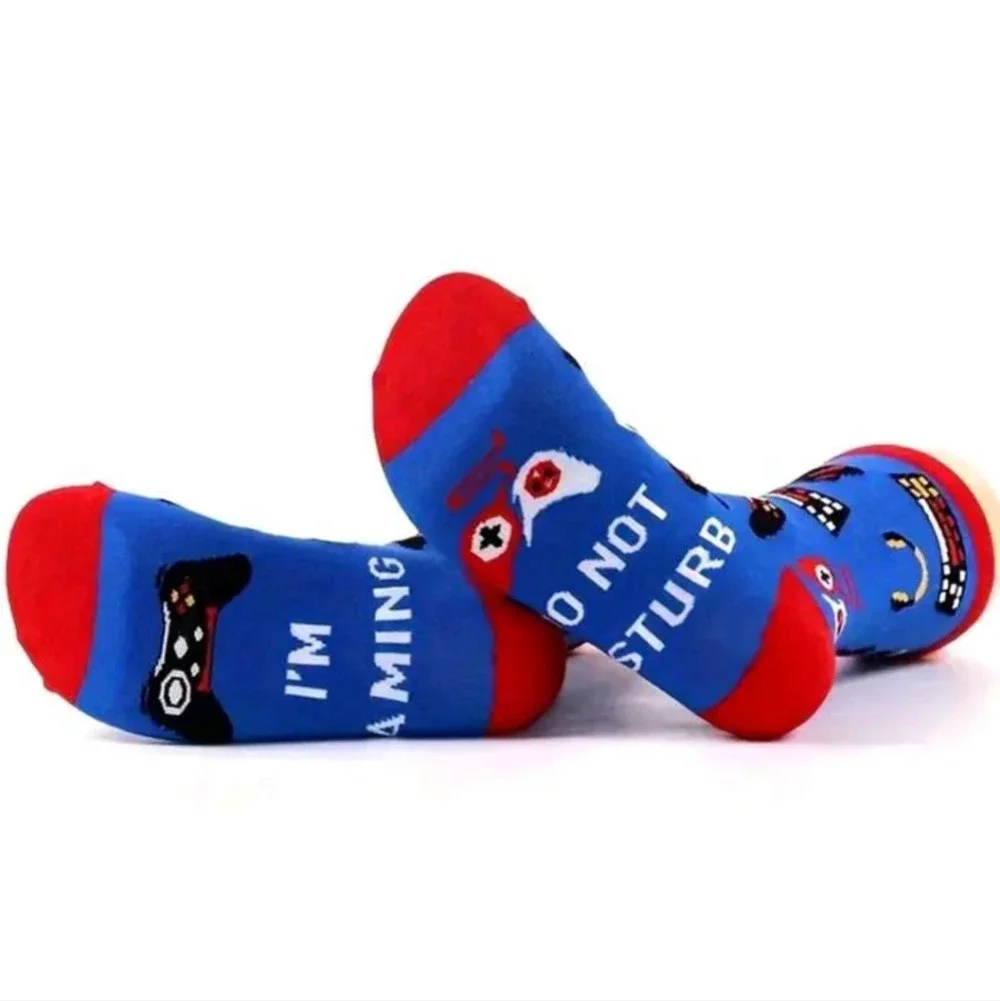 Red white blue mens crew socks Do Not Disturb I’m Gaming computer gamer gift